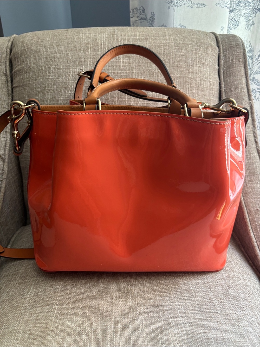 NEW! Dooney & Burke Orange Patent Leather Large City Barlow Bag Limited Edition. - Picture 10 of 14